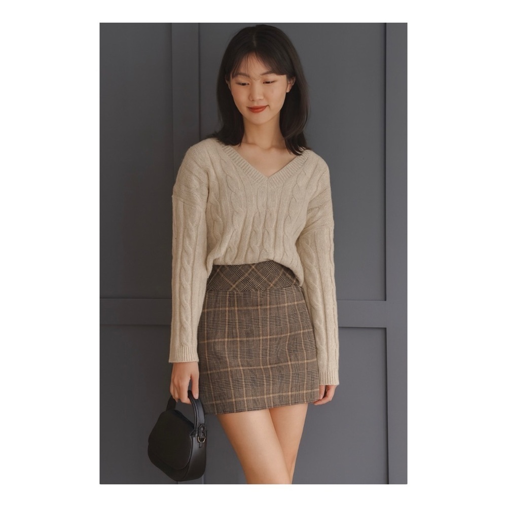 EXPRESS | Plaid Brown Tones Mini Skirt Pockets Dark Light‎ Academia Plaid Sz. 2
